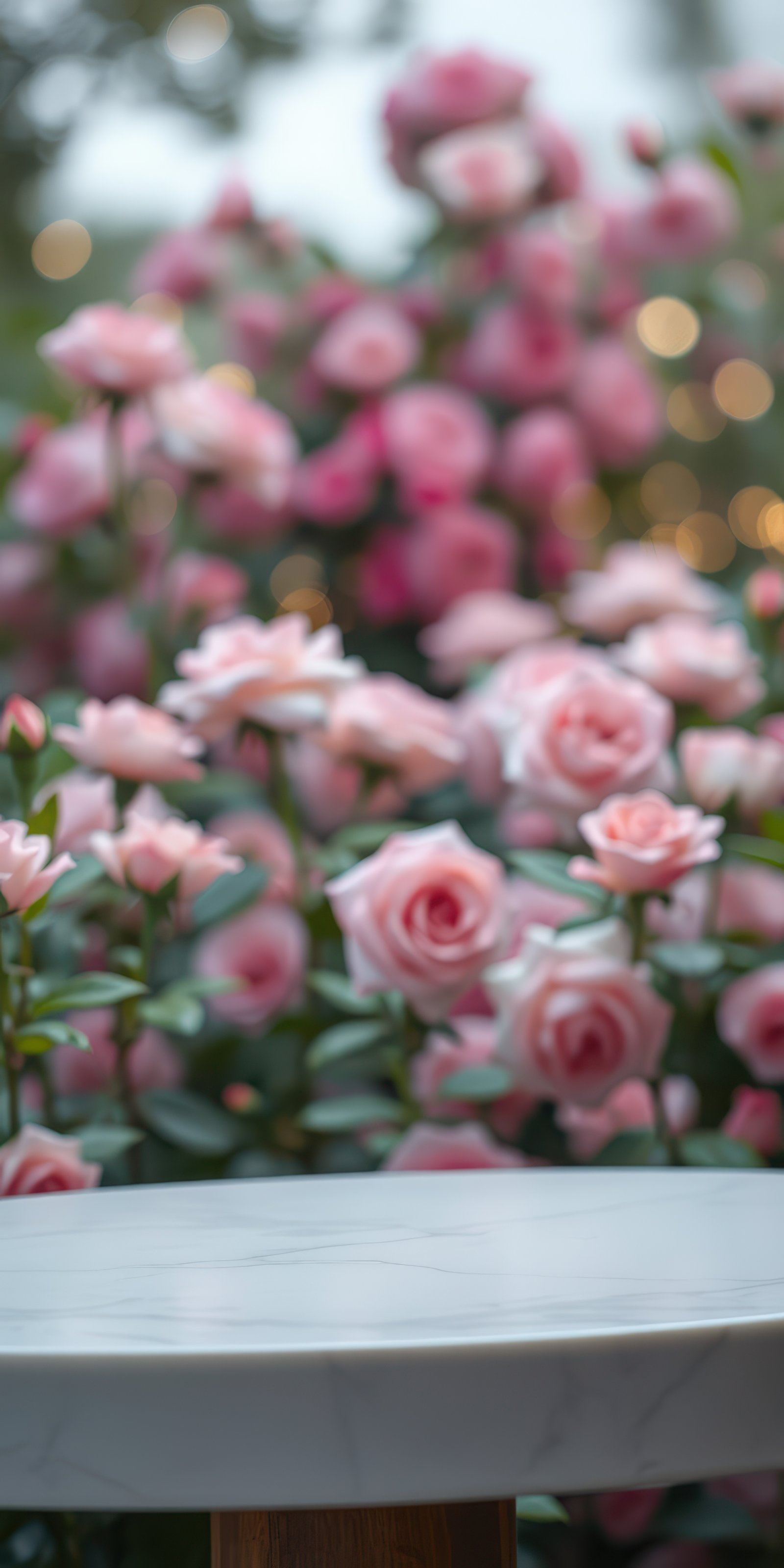 Beautiful pink roses in a serene garden setting with soft lighting on a calm evening